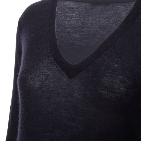 Women's Joseph Black Cashmere Semi Sheer V Neck Sweater