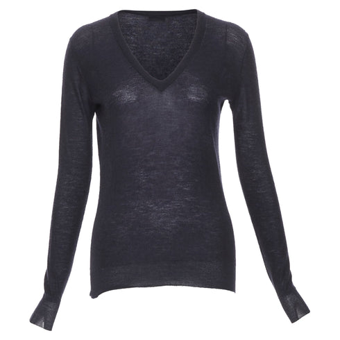 Women's Joseph Black Cashmere Semi Sheer V Neck Sweater