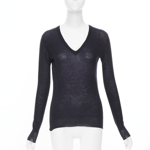 Women's Joseph Black Cashmere Semi Sheer V Neck Sweater
