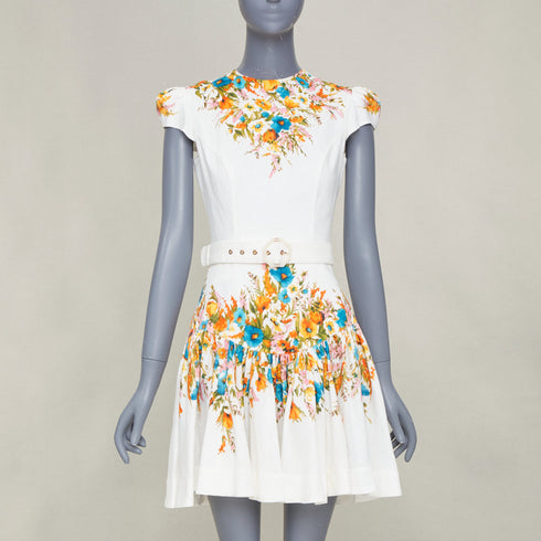 Women's Zimmermann Estelle White Multicolor Floral Belted Mini Dress