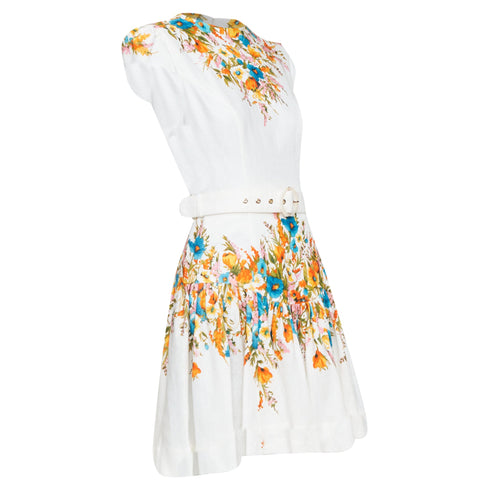 Women's Zimmermann Estelle White Multicolor Floral Belted Mini Dress