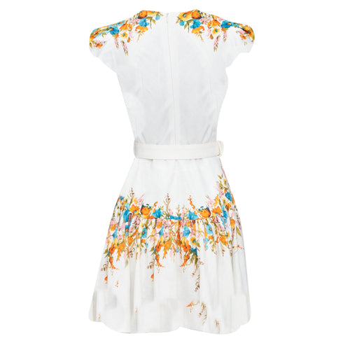 Women's Zimmermann Estelle White Multicolor Floral Belted Mini Dress