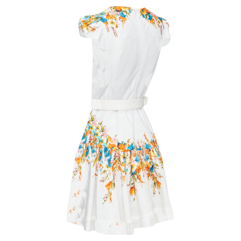 Women's Zimmermann Estelle White Multicolor Floral Belted Mini Dress