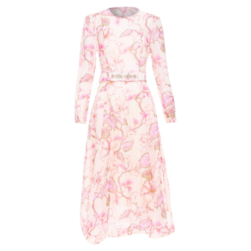 Women's Zimmermann 2024 Pink Floral Linen Silk Midi Dress