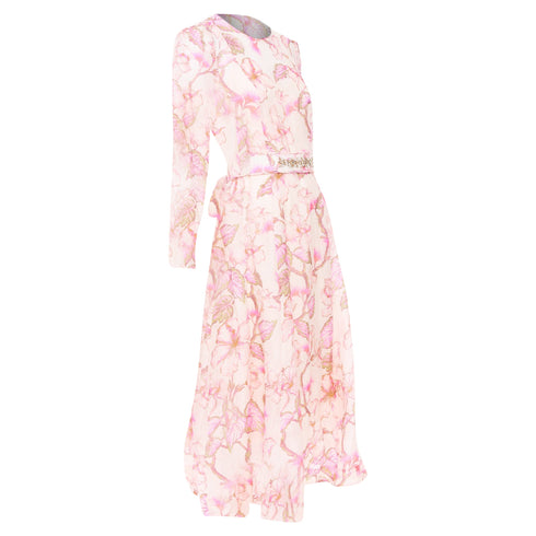 Women's Zimmermann 2024 Pink Floral Linen Silk Midi Dress