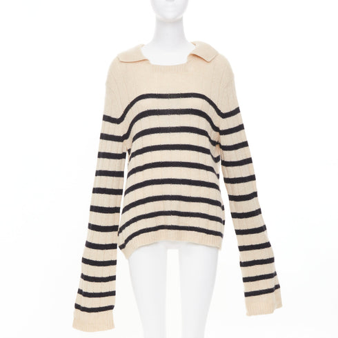 Women's Khaite 2022 Mateo Black Stripe Cashmere Sweater
