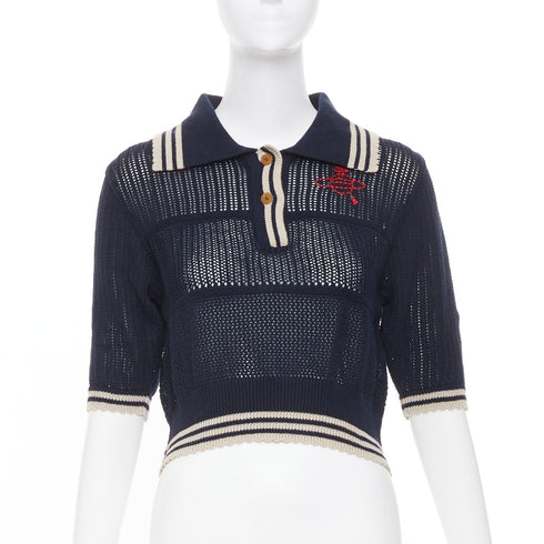 Women's Vivienne Westwood Blue Open Stitch Embroidered Orb Polo Top
