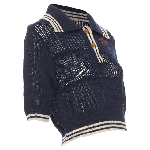 Women's Vivienne Westwood Blue Open Stitch Embroidered Orb Polo Top