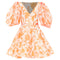 Women's Zimmermann Postcard Orange Silk Floral Puff Sleeve Dress