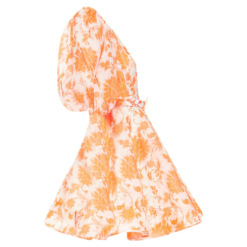 Women's Zimmermann Postcard Orange Silk Floral Puff Sleeve Dress