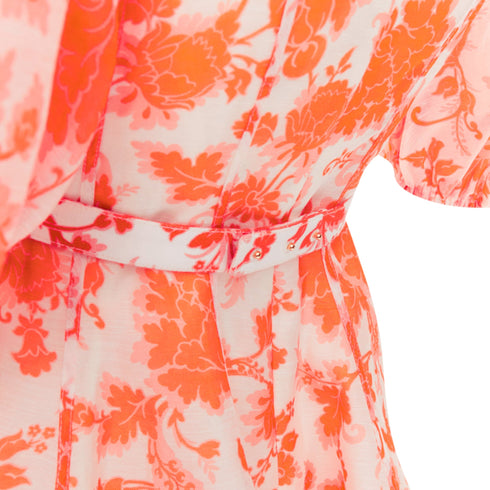 Women's Zimmermann Postcard Orange Silk Floral Puff Sleeve Dress