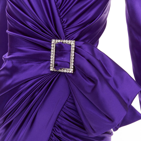 Women's Alexandre Vauthier Purple Silk Satin Crystal Buckle Dress