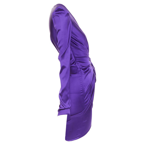 Women's Alexandre Vauthier Purple Silk Satin Crystal Buckle Dress