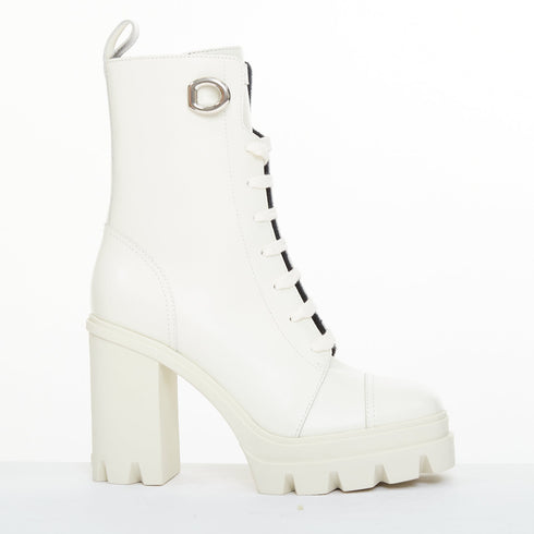 Women's Giuseppe Zanotti Cubalibre White Leather Block Heel Boots