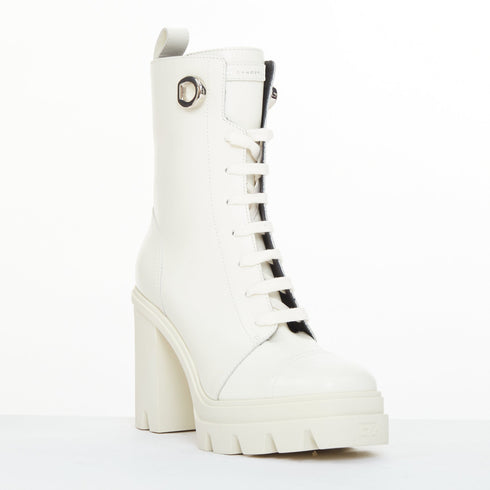 Women's Giuseppe Zanotti Cubalibre White Leather Block Heel Boots