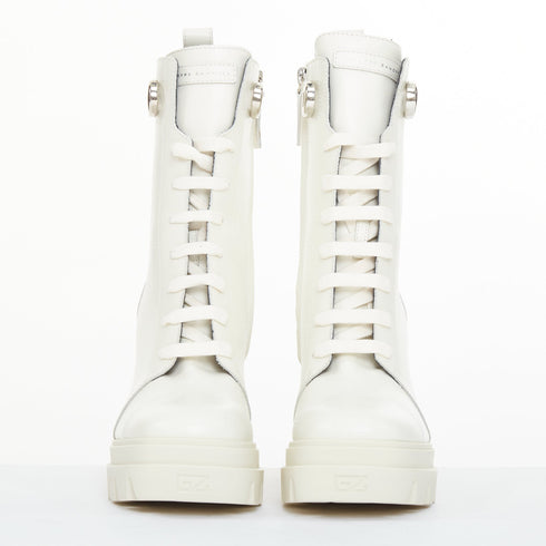 Women's Giuseppe Zanotti Cubalibre White Leather Block Heel Boots