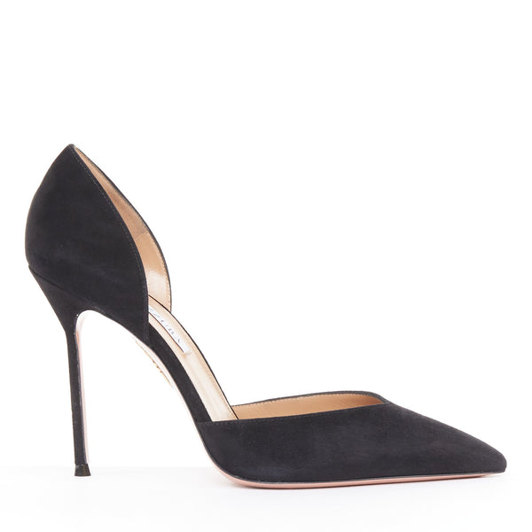 Women's Aquazzura Black Suede Point Toe Pumps