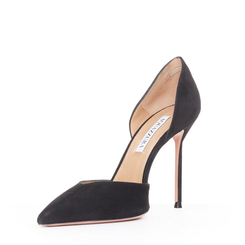Women's Aquazzura Black Suede Point Toe Pumps