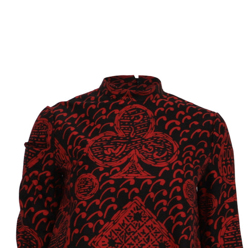 Women's Dior Graphic-Print Long Sleeve Mini Dress in Red Cotton
