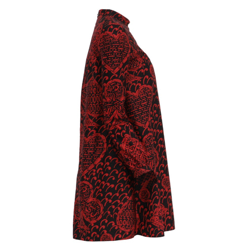 Women's Dior Graphic-Print Long Sleeve Mini Dress in Red Cotton