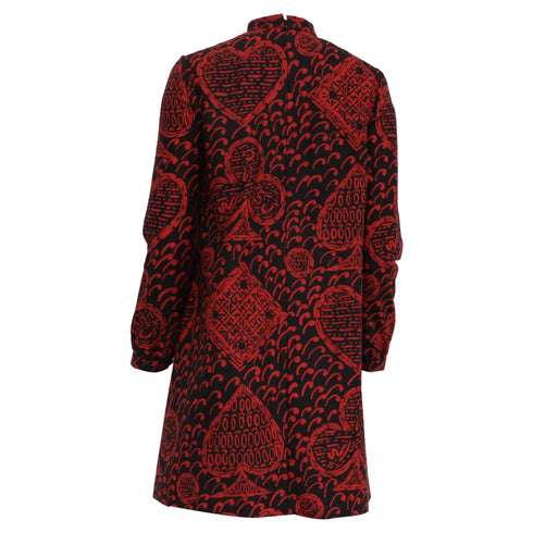 Women's Dior Graphic-Print Long Sleeve Mini Dress in Red Cotton