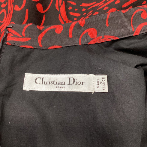 Women's Dior Graphic-Print Long Sleeve Mini Dress in Red Cotton