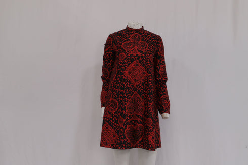 Women's Dior Graphic-Print Long Sleeve Mini Dress in Red Cotton