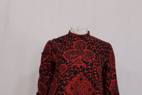 Women's Dior Graphic-Print Long Sleeve Mini Dress in Red Cotton