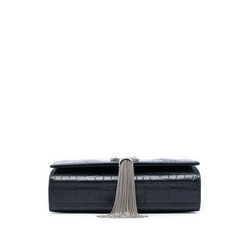 Classic Monogram Tassel Crossbody Bag Crocodile Embossed Leather Small