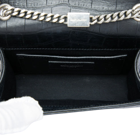 Classic Monogram Tassel Crossbody Bag Crocodile Embossed Leather Small