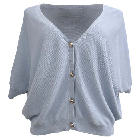 Women's Ba&Sh Basem Button-Down Short Sleeve Cardigan in Blue Modal