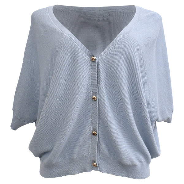 Women's Ba&Sh Basem Button-Down Short Sleeve Cardigan in Blue Modal