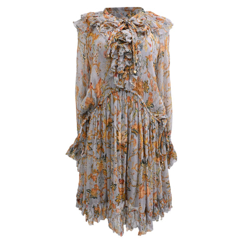 Women's Zimmermann Floral-Print Ruffled Mini Dress in Multicolor Silk