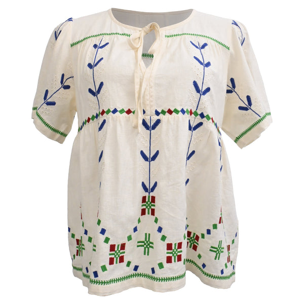 Women's Ba&Sh Kimber Embroidered Blouse in White Cotton