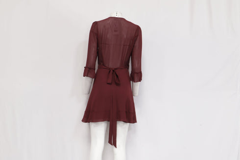 Women's Reformation Wrap-Accent Mini Dress in Burgundy Viscose