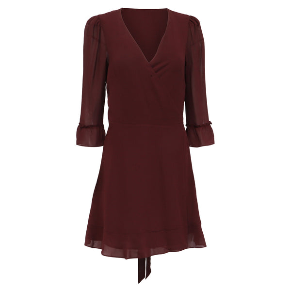 Women's Reformation Wrap-Accent Mini Dress in Burgundy Viscose