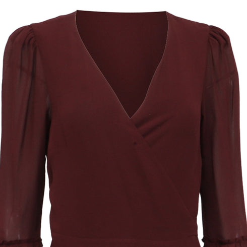 Women's Reformation Wrap-Accent Mini Dress in Burgundy Viscose