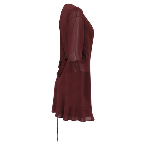 Women's Reformation Wrap-Accent Mini Dress in Burgundy Viscose