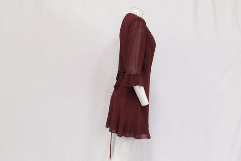 Women's Reformation Wrap-Accent Mini Dress in Burgundy Viscose