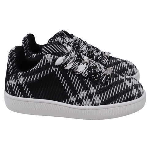 Men's Burberry Check-Knit Box Sneakers in Black and White Polyester