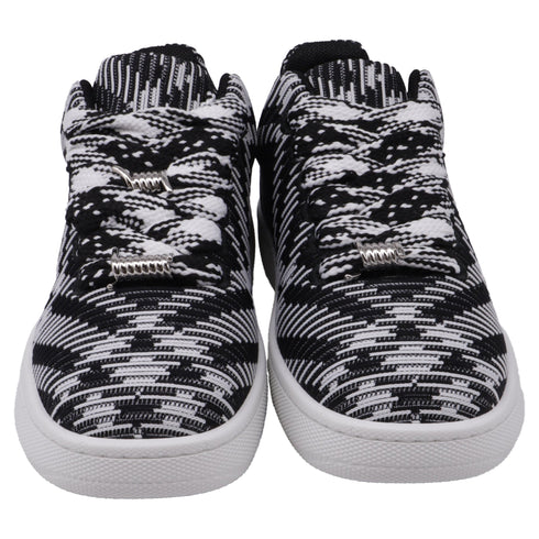 Men's Burberry Check-Knit Box Sneakers in Black and White Polyester