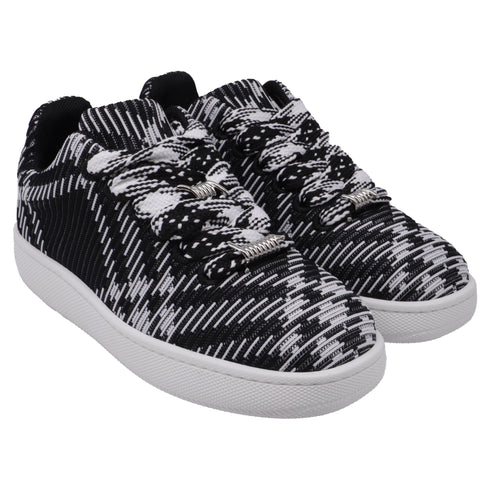 Men's Burberry Check-Knit Box Sneakers in Black and White Polyester
