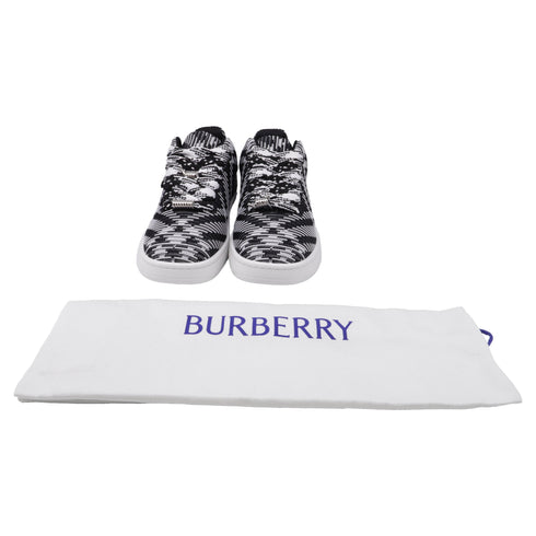 Men's Burberry Check-Knit Box Sneakers in Black and White Polyester