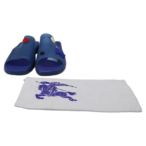 Men's Burberry Stingray Charm-Embellished Slide Sandals in Blue Rubber