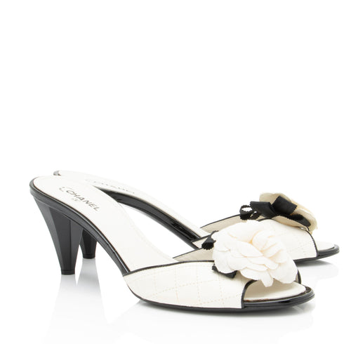 Women's Chanel Vintage Quilted Leather Camelia Mules - Size 9 / 39