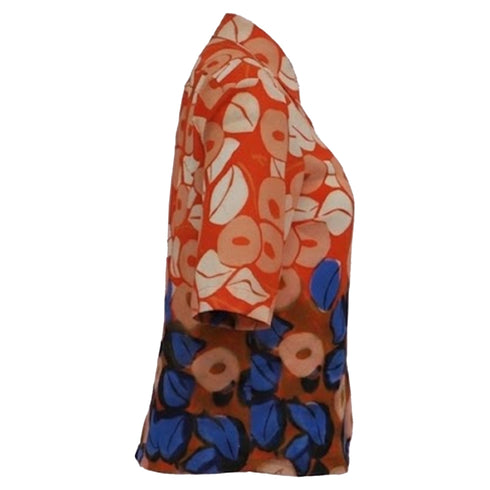 Women's Dries Van Noten Floral-Print Short Sleeve Blouse in Multicolor Polyester