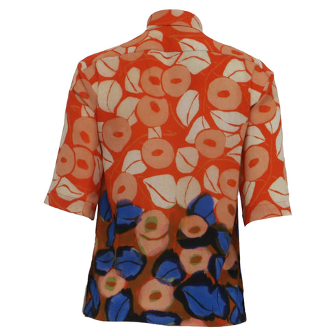 Women's Dries Van Noten Floral-Print Short Sleeve Blouse in Multicolor Polyester