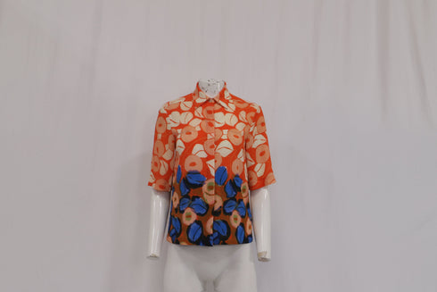Women's Dries Van Noten Floral-Print Short Sleeve Blouse in Multicolor Polyester