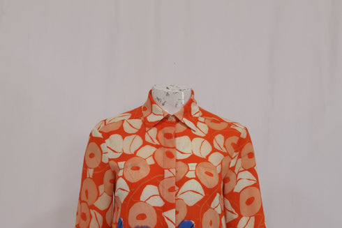 Women's Dries Van Noten Floral-Print Short Sleeve Blouse in Multicolor Polyester