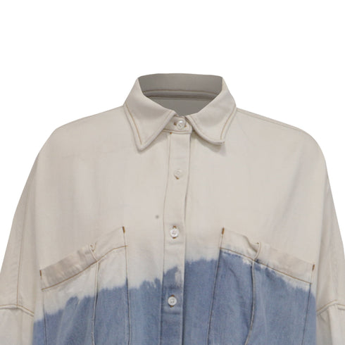 Women's Dries Van Noten Tie-Dyed Button-Down Denim Shirt in Multicolor Cotton